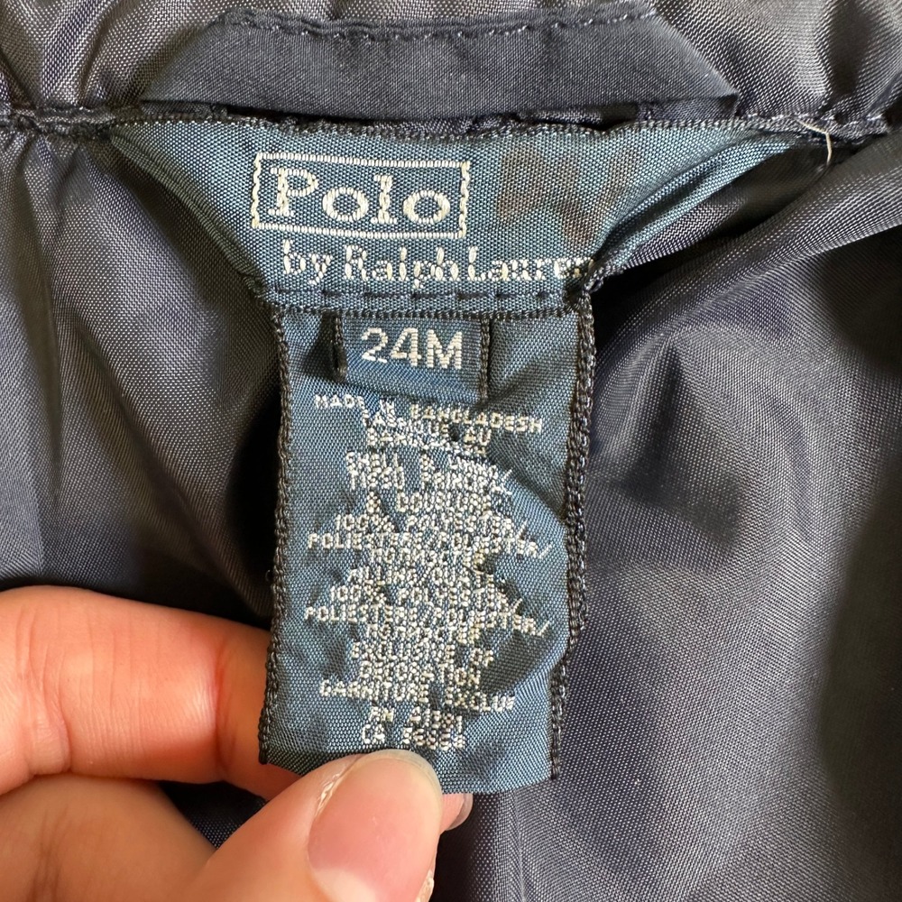 Polo Ralph Lauren Navy Blue Quilted Jacket Corduroy Trim 24M Baby Boy - Picture 3 of 16